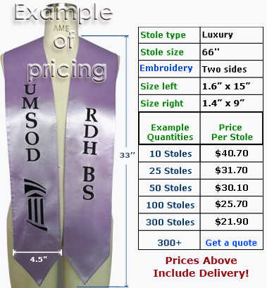 price example for embroidered graduation stole
