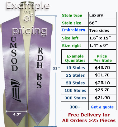 price example for embroidered graduation stole