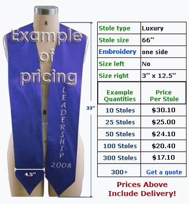 Embroidered luxury graduation stole - one side