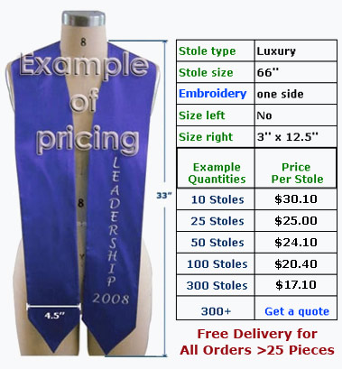 Embroidered luxury graduation stole - one side